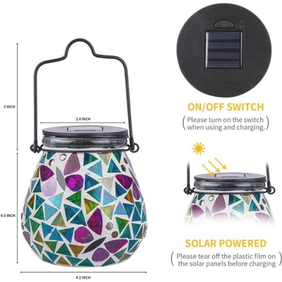Mosaic Solar Lanterns-Glass HangingLights Butterfly HollowOut Waterproof Outdoor - Picture 4 of 7